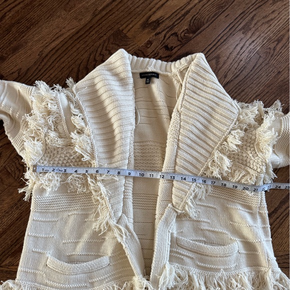 Banana Republic Mesa Fringed Cardigan Cream XL Organic Cotton Western Oversized - Picture 6 of 9